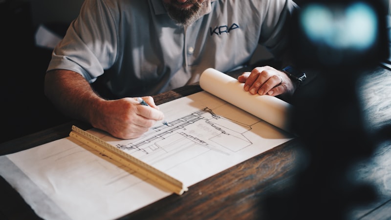 Architectural model and blueprints