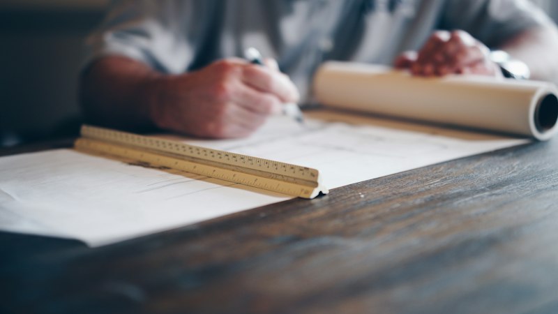 Architect working on model